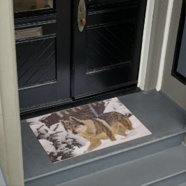 Felpudo Gran Hermoso Lobo Gris Salvaje en la nieve