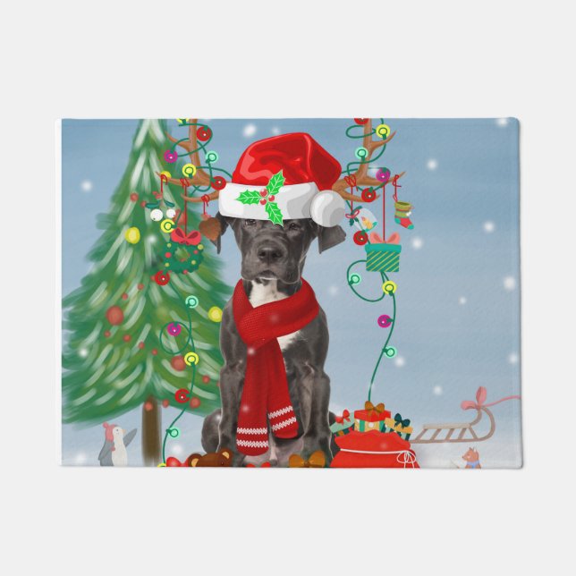 Felpudo Gran perro danés con regalos de Navidades (Anverso)