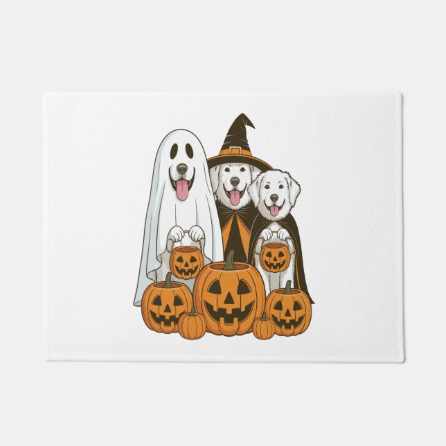 Felpudo Gran Perro Pirineo Bruja Fantasma Halloween Combin (Anverso)