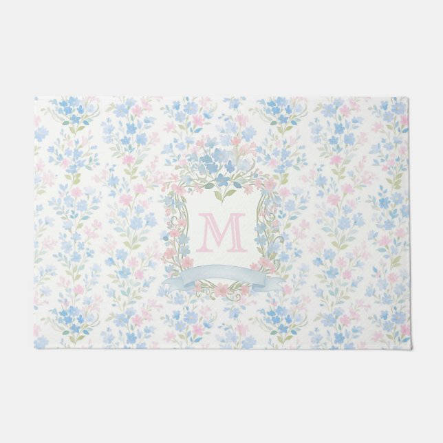 Felpudo Grandmillennial Floral Monogram Personalized (Anverso)