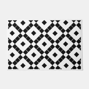 Felpudo Granja de mosaico geométrico de diamante negro