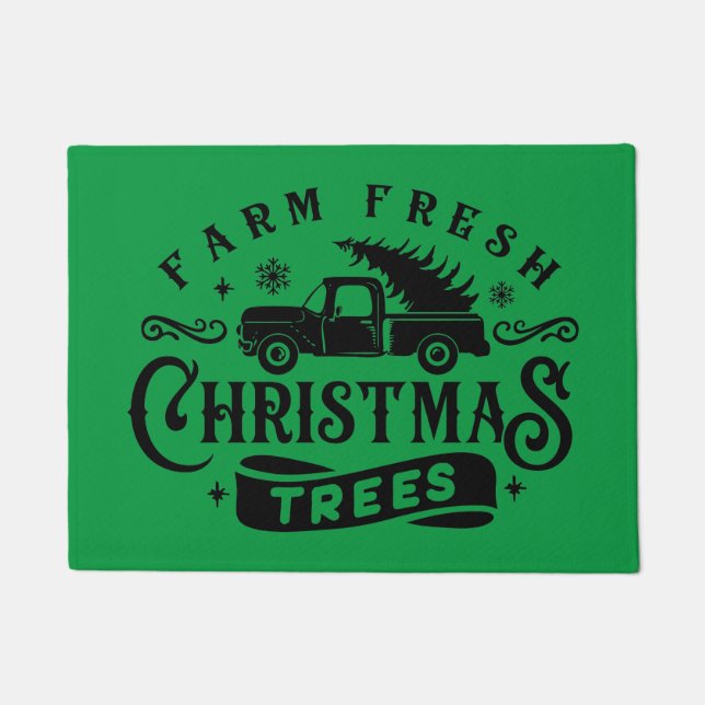 Felpudo Granja Fresca Árboles de Navidad Camión de época (Anverso)