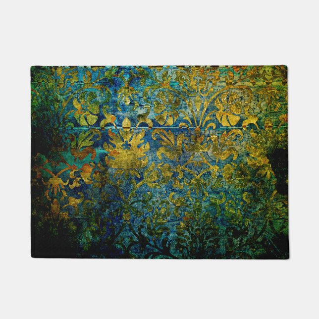 Felpudo grano, cosecha, damasco, musgo, verde, patrón, flo (Anverso)