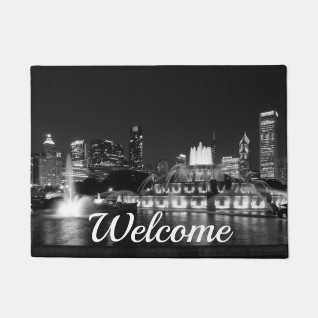 Felpudo Grant Park Chicago Grayscale Welcome Doormat (Anverso)
