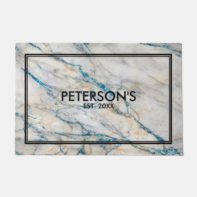 Felpudo Gray Faux Marble Blue Sparkles (Anverso)