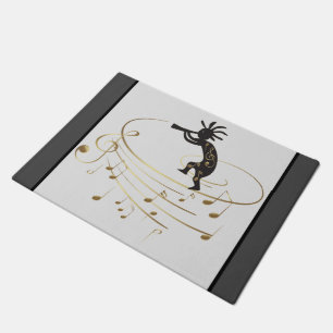 Felpudo Gray Gold Music Note Kokopelli Rug