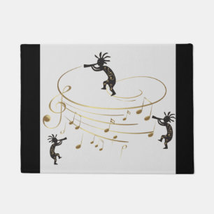 Felpudo Gray Gold Music Note Kokopelli Rug
