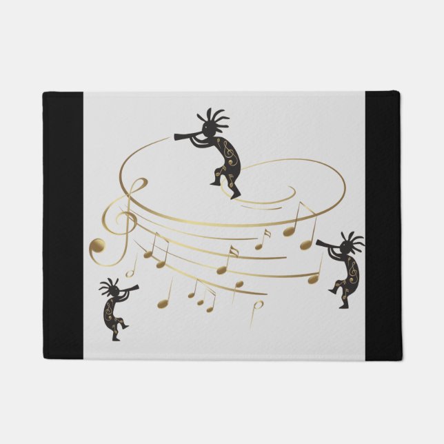 Felpudo Gray Gold Music Note Kokopelli Rug (Anverso)