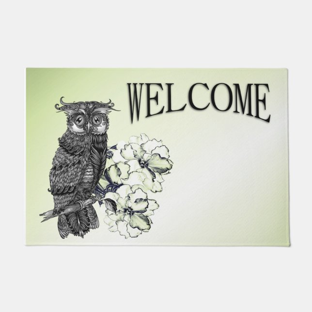 Felpudo Gray Owl Welcome Mat (Anverso)