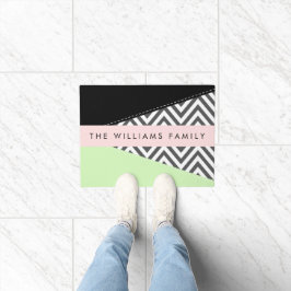 Felpudo Gray Zigzag, Gray Chevron, Mint, Su Nombre