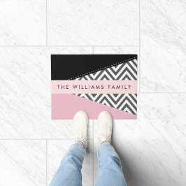 Felpudo Gray Zigzag, Gray Chevron, Pink, Tu Nombre