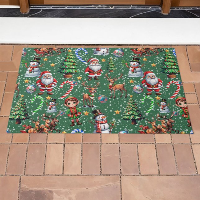Felpudo Green Background Christmas Decorative Pattern (Subido por el creador)