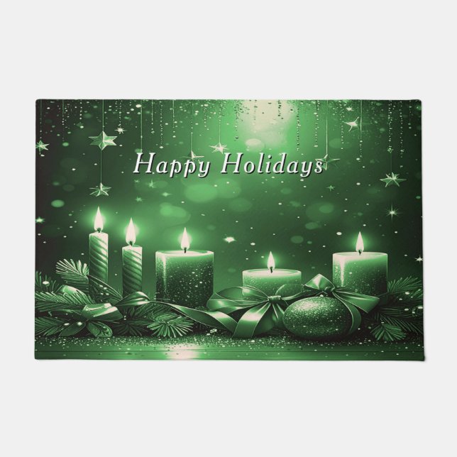 Felpudo Green Candles Christmas Holiday Doormat (Anverso)