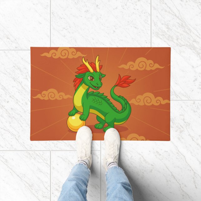 Felpudo Green Chinese Dragon on Red (Interior)