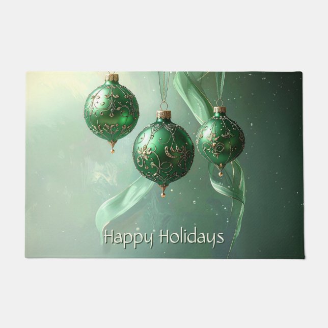 Felpudo Green Christmas Ball Holiday Doormat (Anverso)