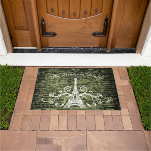 Felpudo Green Eiffel Tower Grunge Personalizado Door Mat