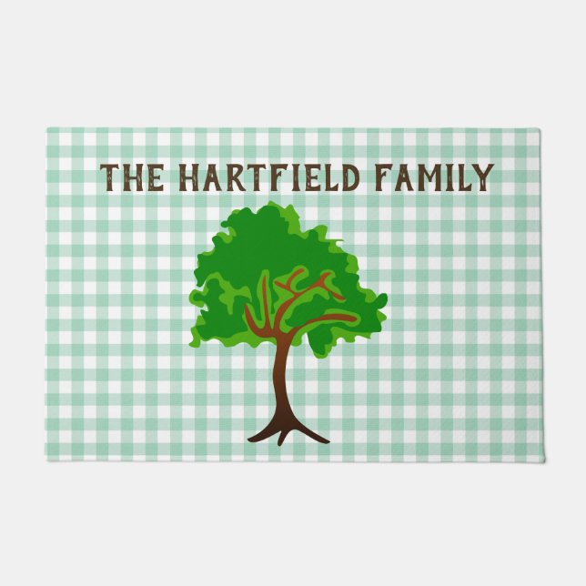 Felpudo Green Gingham with Tree Door Mat (Anverso)
