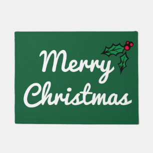 Felpudo Green Merry Christmas Holly Doormat Rug