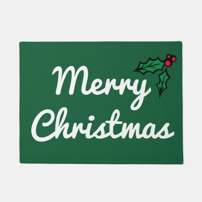 Felpudo Green Merry Christmas Holly Doormat Rug (Anverso)