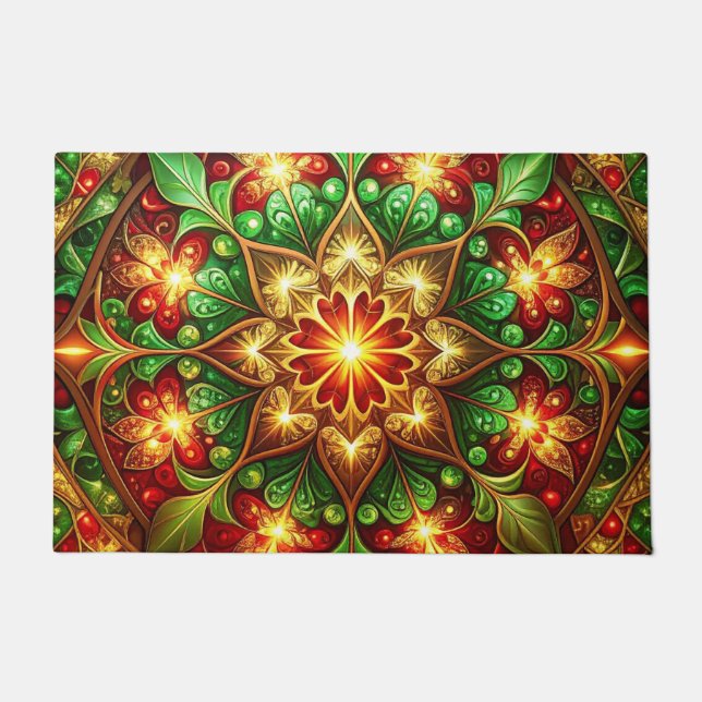Felpudo Green Red Decorative Holiday Doormat (Anverso)