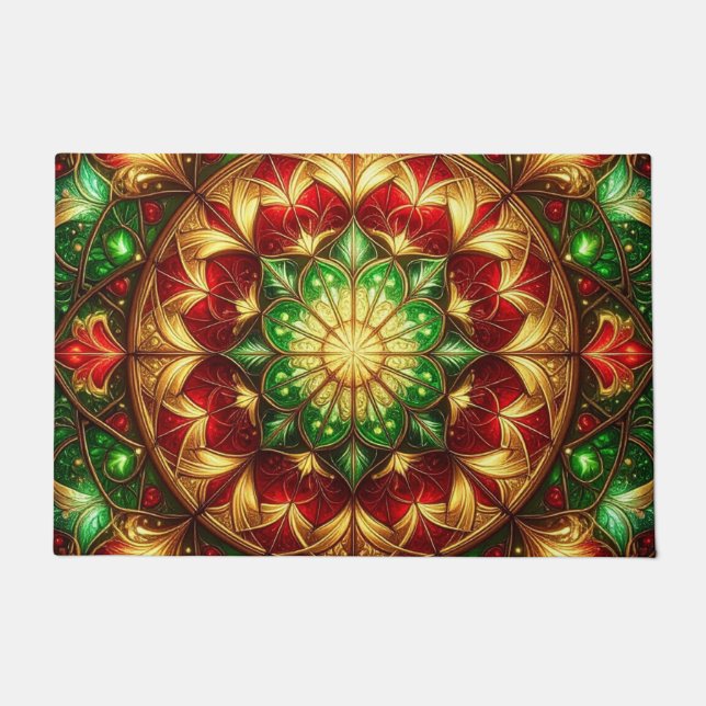 Felpudo Green Red Decorative Holiday Doormat (Anverso)