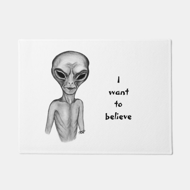 Felpudo Grey Alien , quiero creer (Anverso)