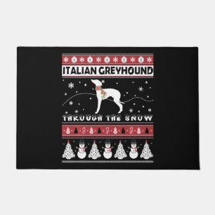 Felpudo Greyhound italiano a través de Navidades de nieve