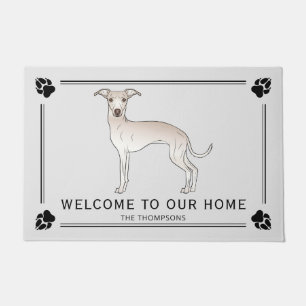 Felpudo Greyhound Italiano Crema Con Pasta Y Texto Persona