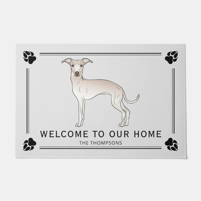 Felpudo Greyhound Italiano Crema Con Pasta Y Texto Persona (Anverso)