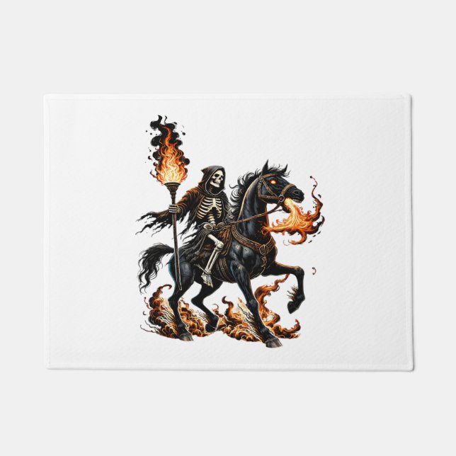 Felpudo Grim Reaper Skeleton Riding Horse Flames (Anverso)