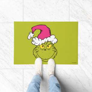 Felpudo Grinch con sombrero rosa de Santa