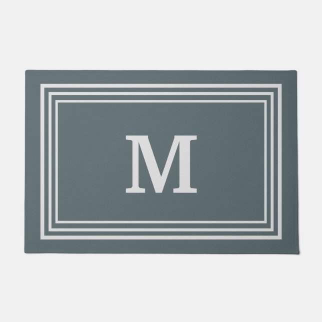 Felpudo Gris elegante Monogramado Doormat (Anverso)