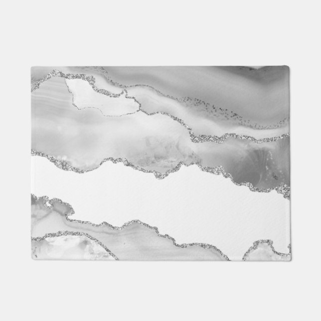 Felpudo Gris White Marble Agble Simple Silver Purpurina (Anverso)