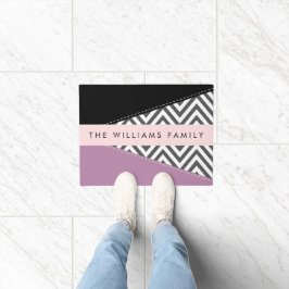 Felpudo Gris Zigzag, Gris Chevron, Púrpura, Tu Nombre