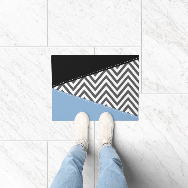 Felpudo Gris Zigzag, Gris Chevron, Zigzag Pattern, Azul (Interior)