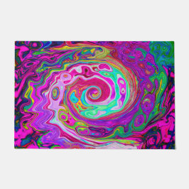 Felpudo Groovy Abstracto Retro Magenta Remolino de Arcoíri
