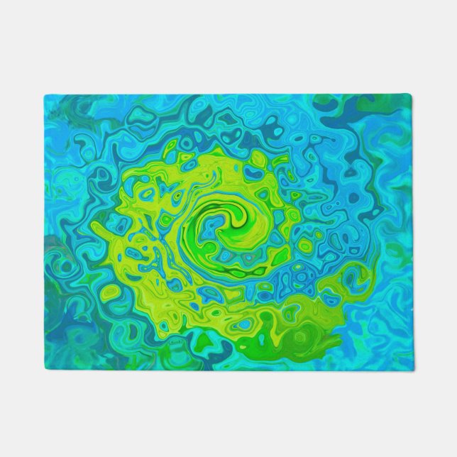 Felpudo Groovy Chartreuse y Aquamarine Liquid Swirl (Anverso)