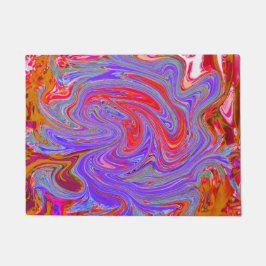 Felpudo Groovy rojo y púrpura Resumen de arte retro