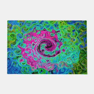 Felpudo Groovy rosa caliente y azul Resumen Swirte retro