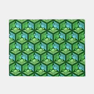 Felpudo Grúas japonesas, verde de jade y azul claro