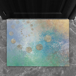 Felpudo Grunge costero Oro azul y verde acuarela