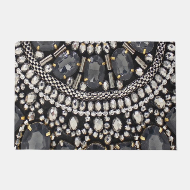 Felpudo grunge steampunk art deco negro plateado bohemio (Anverso)