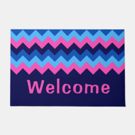 Felpudo Guay Blue Pink Chevron Monograma Gran Doormat