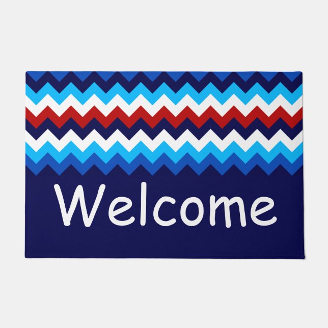 Felpudo Guay Red Blue Chevron Monograma Gran Doormat (Anverso)