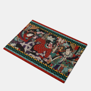 Felpudo Guerreros Woodblock del samurai de Kabuki