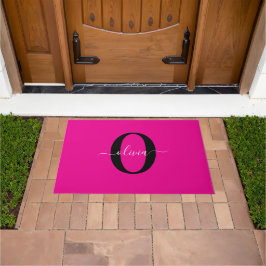 Felpudo Guión de monograma personalizado rosa negro blanco