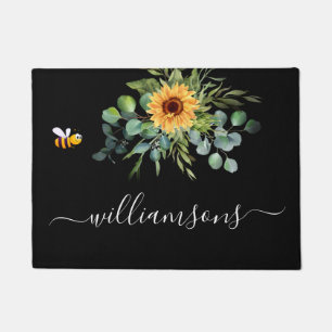 Felpudo Guión de nombre de abeja eucalipto de girasol negr