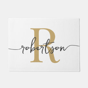 Felpudo Guión de nombre de familia de monograma moderno bl