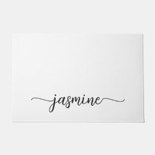 Felpudo Guion de nombre de monograma personalizado blanco 