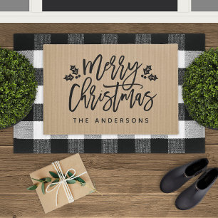 Felpudo Guión moderno Feliz Navidad personalizado